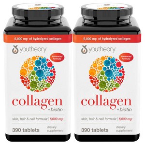 Youtheoy Collagen 유씨어리 콜라겐 헤어 스킨 네일 포뮬러 비타민C 함유 6000mg 390정 2팩, 2개