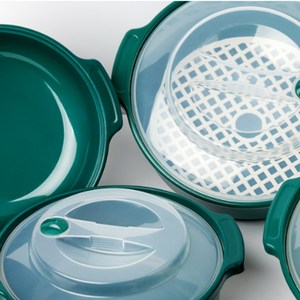 [인포벨]자취생 혼밥 용기 전자렌지용 냄비 한솥 뚝딱 라면용기 멀티 쿠커 조림 밀키트 냉동식품 만두 계란찜, 3개, 에쉬그린