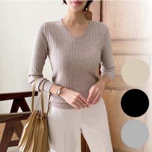 코르제이 여성 브이넥 소프트 스판 니트
