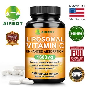 한국에서 배송 AIRBOY 리포솜 비타민 C 1600mg 항산화 보충제 면역 체계 지원 및 콜라겐 부스터 60/120캡슐, 120정, 1개