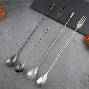 칵테일 롱 바스푼 카페 커피 하이볼 머들러 30cm, 삼지창, 40cm, 실버, 1개