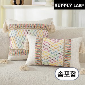 서플라이랩 태슬 라탄 국산솜포함 고급 인테리어 쇼파쿠션, 옵션2. 레인보우 브리즈