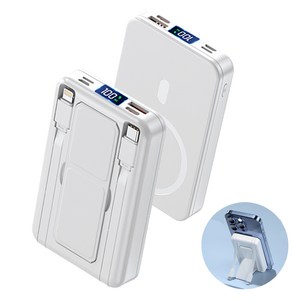 아우스힐 15W 무선충전 PD22.5W QC3.0 고속충전 일체형 맥세이프 호환 보조배터리 10000mAh, 화이트