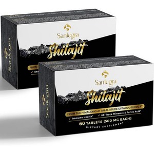 Santega 30000MG Shilajit 100% Pue 60Counts 풀빅 산이 풍부 Himalayan Oganic 85 미량 미네랄 에너지 수지, 60 Count (Pack of 2), 120.0, 60정, 1개