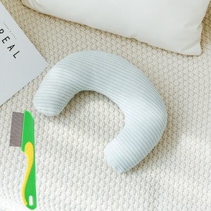 이아이 반려동물 목베게 반달베개 꿀잠 쿠션+펫 브러쉬 1개, 그린 줄무늬, 1세트