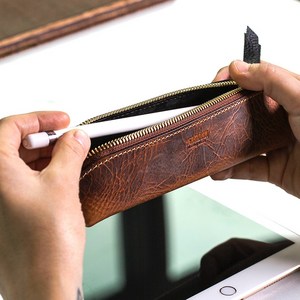 헤르만 레코드 펜케이스 - 평생 하나 쓰는 가죽 필통 펜 케이스, 왁시드 꼬냑, 각인 필요하지 않아요