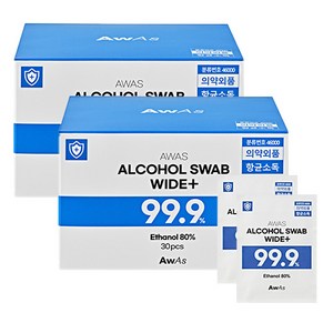AWAS 알콜스왑 와이드 플러스, 30개입, 2개