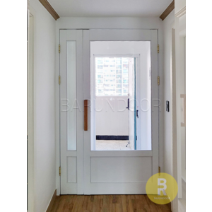 24번 90도 목문비대칭여닫이 고시형 펄화이트 투명강화유리(손잡이별도) // 현관중문 시공비포함 소음차단 반려견안전 맞춤제작 아파트빌라중문, 1개