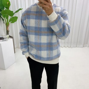 스트릿제이 모헤어 체크 니트 맨투맨