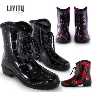 [230~255mm] LIVITY 끈장식 방수 19cm 미들 투명 레인부츠 텃밭장화 RB4902