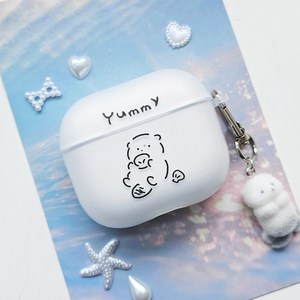 나인어클락 귀염 뽀짝 애니몰 소프트 에어팟 케이스 토끼 고양이 수달 Airpods 4 3 2 1 프로 프로2세대 변색 방지 무광 반투명 케이스, 수달 냠냠, 에어팟4, 수달 키링