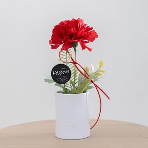 카네이션 한송이 고급 조화 화분 set 23cm 어버이날 스승의날 조화 꽃 소품, 1p, 레드