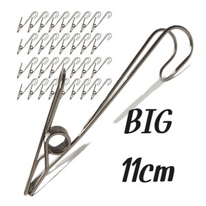 스텐 다용도 집게 고리 대형 11cm 모자 걸이 주방 욕실 정리, 32개, 실버