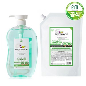 에버미라클 EM 친환경 주방세제 750ml+주방세제 리필 1.5L /비건인증/저자극/과일채소세정가능, EM주방세제 750ml + 주방세제리필 1.5L, 1개