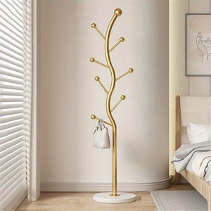 1pc 현대적인 금속 나무 가지 디자인 옷걸이 바닥에 서 있는 프랑스 스타일 코트 랙과 암석 플레이트 침실 및 거실 가방 랙, 금백색 보드