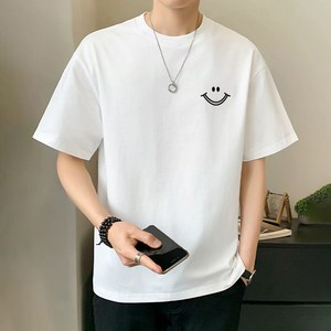 스타일아유 순면 남자 반팔 박스 웃는 얼굴 프린트 오버핏 티셔츠 빅사이즈 TS2003