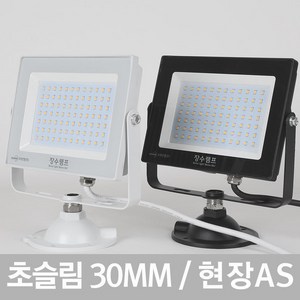 장수 LED 투광기 투광등 사각 간판 야외 조명등 30W 화이트바디 전구색, 2개