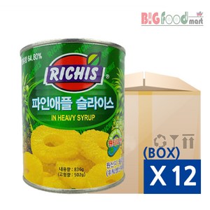 리치스 슬라이스 파인애플 통조림, 836g, 12개