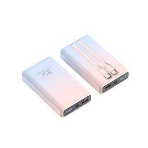 대용량 PD 22.5W 초고속충전 미니 전량표시 케이블 일체형 보조배터리 10000mAh, 핑크블루그라데이션