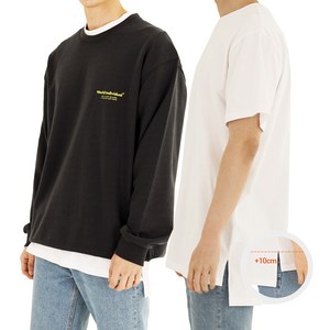 면 100% 프리미엄 무지 롱 레이어드 티셔츠 사이드 절개 +10cm