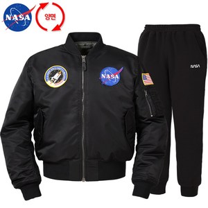 NASA 나사 남녀공용 양면 패딩항공점퍼+면 조거팬츠 상하세트 N-851UBK+N-350PBK 투웨이 MA-1 자켓 블루종 잠바 바람막이 아우터 오버핏 남자 여성