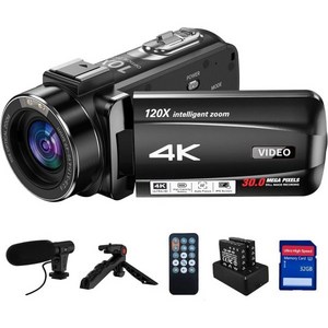 4K 30MP 비디오 카메라 캠코더 10배 광학 120배 지능형 줌 자동 포커스 블로깅 3.0인치 IPS 터치스크린 디지털 카메라마이크 리모컨 32G SD 카드 배터리 2개 삼