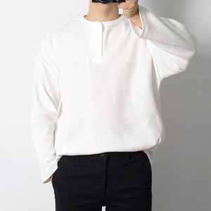 남자 긴팔티 헨리넥 티셔츠 오버핏 니트 와플 흰티