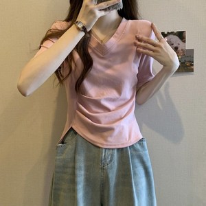 여성 브이넥 반팔티 여름 슬림핏 이너티셔츠