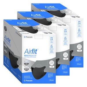 에어피트 KF94 방역마스크 새부리형 2단접이 소형 (개별포장), 검정색, 3개, 25매입