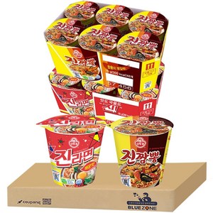 블루존 진라면 매운맛 소컵라면 65g (6입)+진짬뽕 소컵라면 75g (6입)