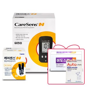 케어센스N 혈당측정기+혈당검사지50매+채혈침100개+알콜솜100매, 1세트, GM505PAD