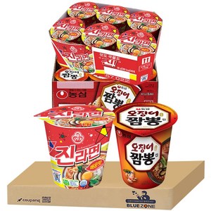 블루존 오징어짬뽕 소컵라면 67g (6입)+진라면 매운맛 소컵라면 65g (6입)