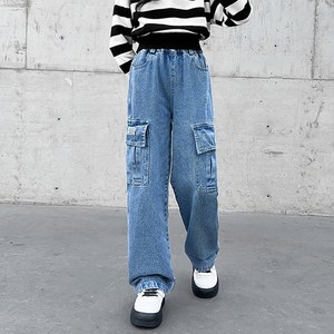 주니어 초등학생 네츄럴 워싱 카고 데님팬츠