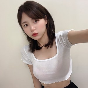 VANANA2 [ 국내제작 ] women's cropped t-shirt 깊게파인 스퀘어넥 골지 물결 프릴포인트 짧은티 여성 무지 크롭반팔