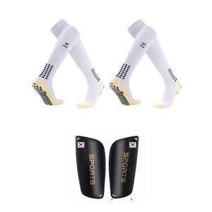 면 재질 태극기 자수 논슬립 아동 축구 스타킹 양말, 양말2종+정강보호대, 3개