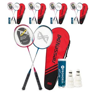 낫소 배드민턴 라켓 753 2개 + 일반형 깃털셔틀콕 6개, 5세트