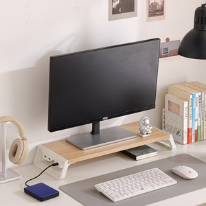 BYOU 우드 USB 허브 모니터 받침대프리미엄 스마트 멀티 무선충전 모니터 받침대, 우드그레인