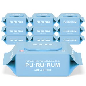 푸르름 플라스틱0% 아쿠아 비데 화장실용 물티슈 무향, 10개, 80매, 60g