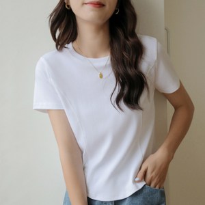 엘쏘 여성용 라운드넥 슬림 라인 반팔 티셔츠