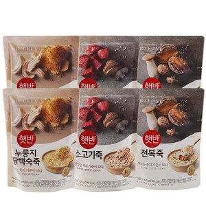 비비고 파우치 죽 450g (누룽지닭백숙죽2+전복죽2+소고기죽2), 1세트