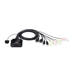 ATEN 2포트 HDMI 케이블 일체형 KVM 스위치 CS22HF, 1개