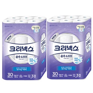 크리넥스 순수 소프트 천연펄프 3겹 고급롤화장지, 27m, 30개입, 2개