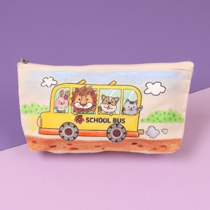 [이이디몬]그리기 파우치 12종 diy 컬러링 꾸미기 캔버스천 봉제 에코 사각 밑그림 필통, 1개, 스쿨버스