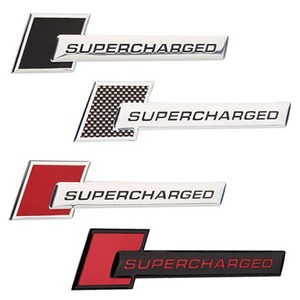 SUPERCHARGED 아우디 엠블럼 차량용 휀다 트렁크 금속 알루미늄 스티커, 레드 블랙, 2개