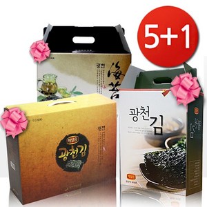 (5+1)광천김 선물세트 설날 추석 명절 김 (5개 구매시 1개증정), (5+1)검정C세트(도시락김12봉), 1개