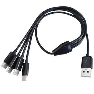 50cm 멀티 USB C 스플리터 케이블 4 in 1 충전 코드 휴대폰 태블릿 충전 케이블용 4 Type-C 남성 플러그, 검은색, 1개, 1) Black