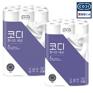 코디 화이트데코 25m 3겹 천연펄프 30롤X2팩, 30개입, 2개