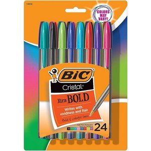 BIC MSBAPP241-A-AST 크리스탈 엑스트라 볼드 패션 볼펜 미디엄 포인트 1.6mm 다양한 색상 24개입 182380, 모음