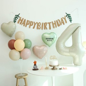 이벤트홀릭 두돌 생일상 크림 생일파티세트 두돌 생일 숫자풍선, 숫자풍선 4
