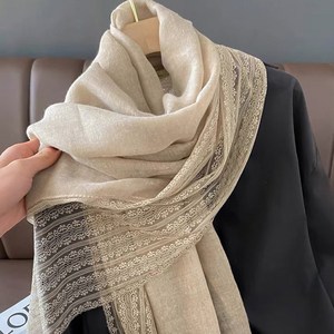 어나더뷰 2132 린넨 레이스 롱 스카프 빅사이즈 간절기 가을 겨울 목도리 머플러 숄